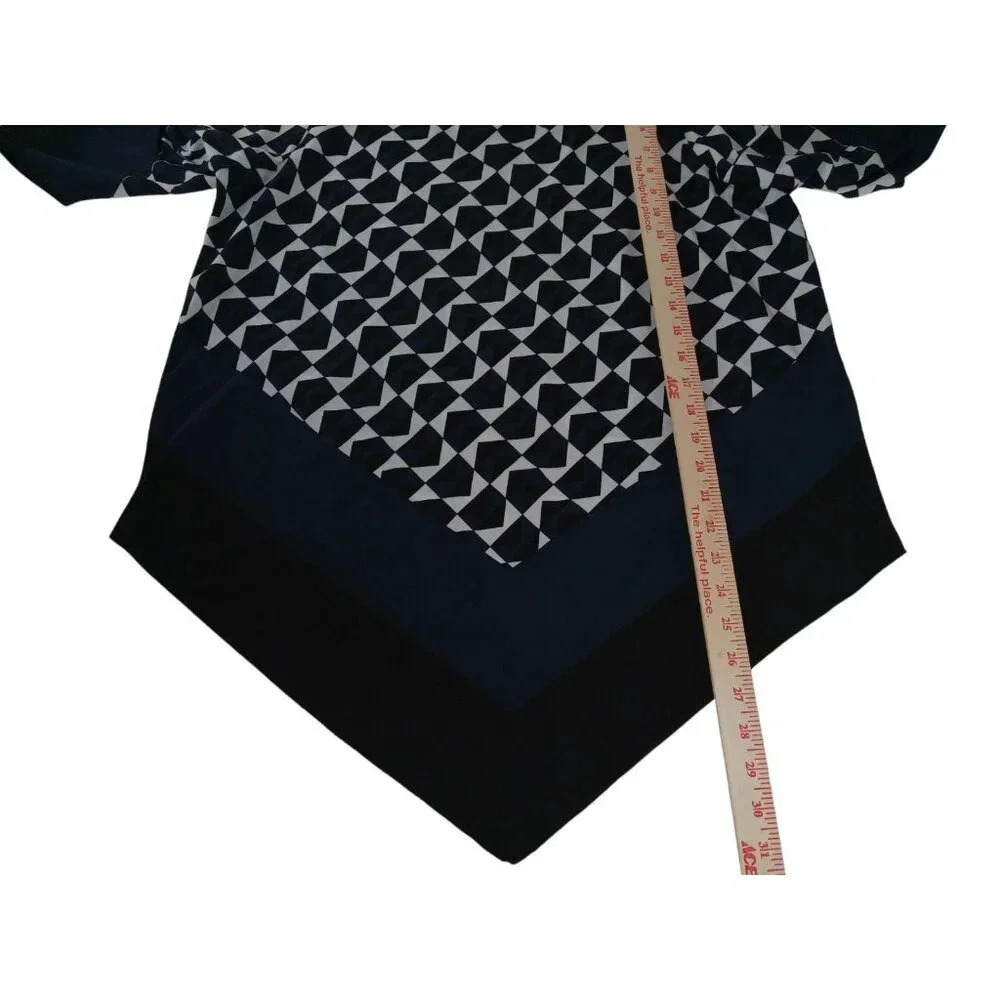 Alfani Womens Top Black Blue Geometric Pullover Asymmetrical Blouse Size 14 - Picture 8 of 9